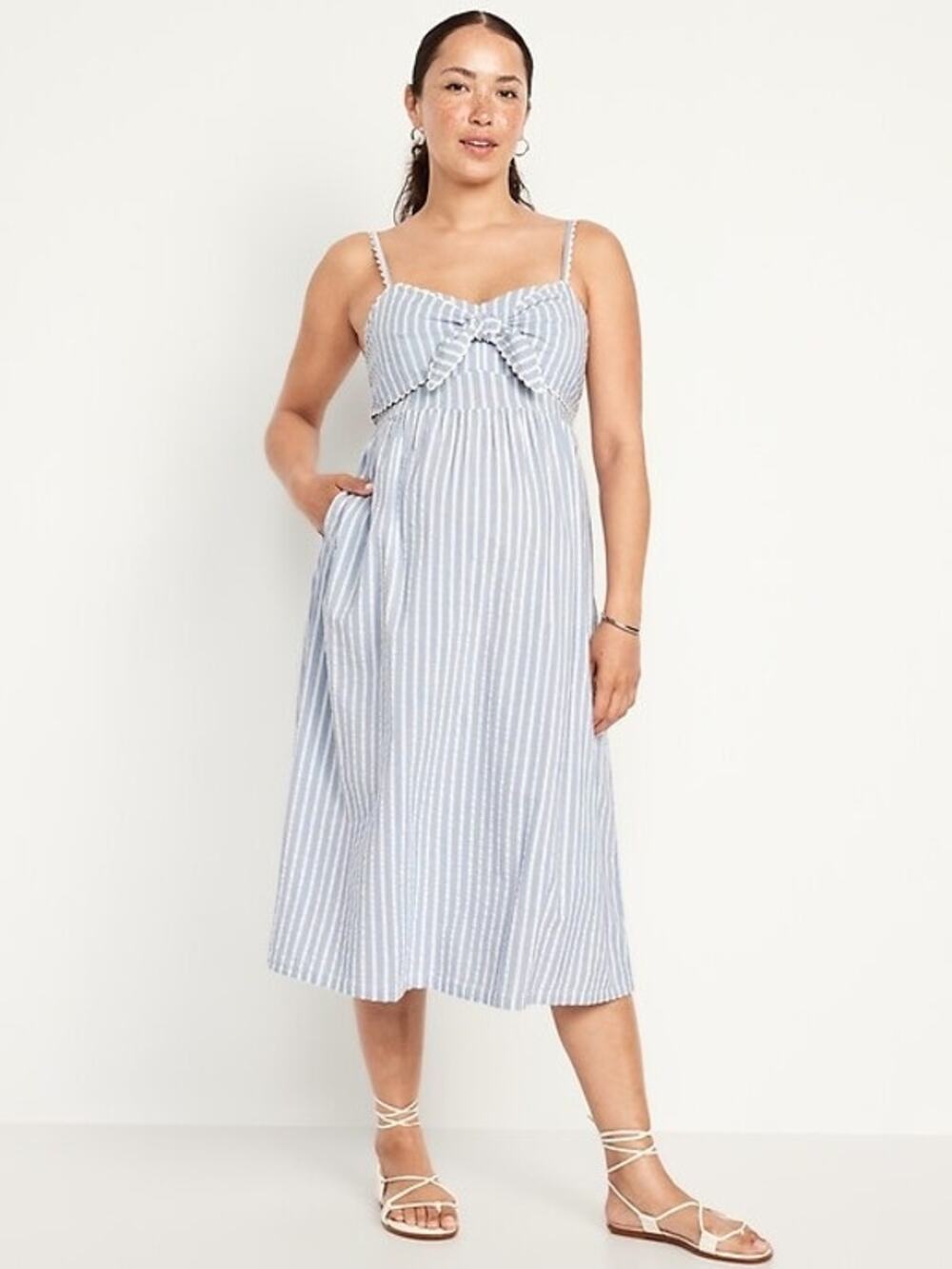 NWT Old Navy Blue Stripe Bow Maxi Dress Plus Size XXL Cottagecore Preppy Stretch